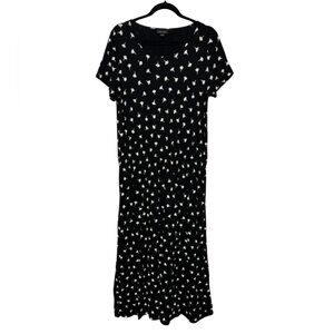 J Jill Wearever Black Cream Dandelion Print Midi Dress Medium Modest Jersey Knit